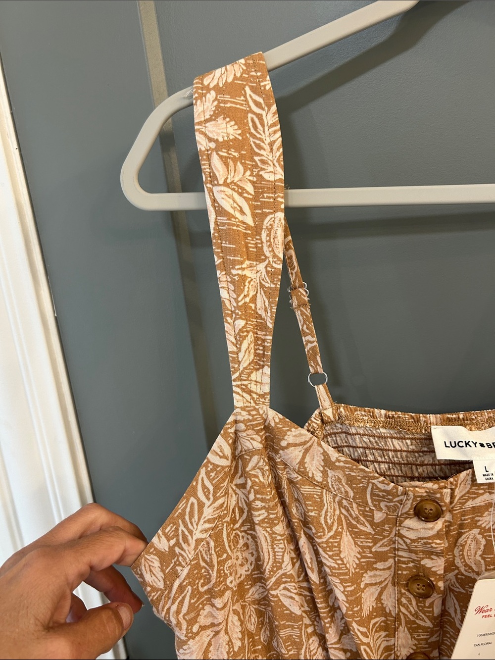 Lucky Brand Tan Floral Midi Dress Women’s size Large New!! - Picture 4 of 8
